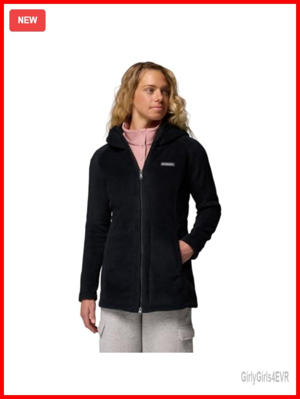 Long Hoodie Fleece Jacket Zippered Collared Winter Coat